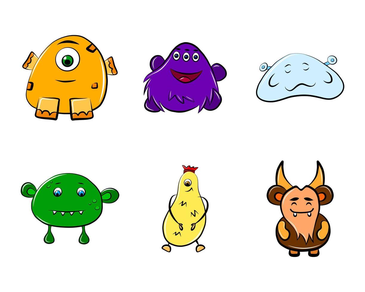 conjunto de personajes de dibujos animados de vector de criatura monstruo aislado en blanco iconos de colores mascota mutante