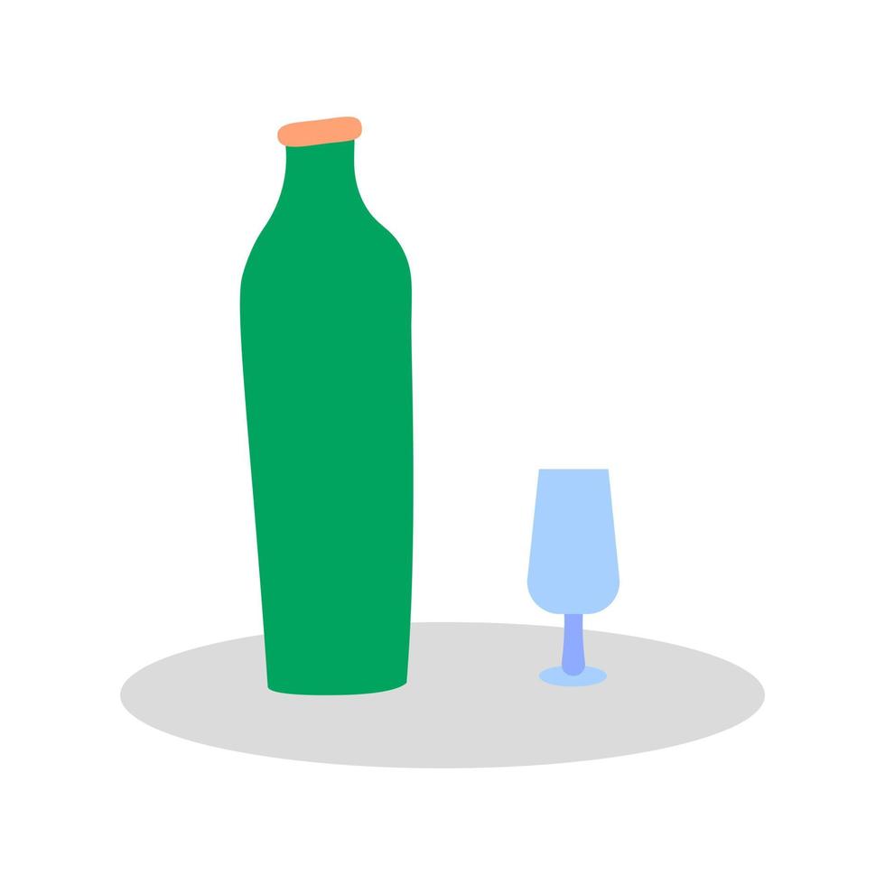 icono aislado botella de vino y vaso ilustración de dibujos animados coloridos planos vector de bebida