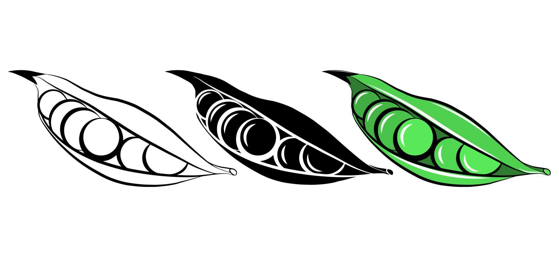 Green peas isolated vector icon. Vegetable fresh food cartoon outline sketch set. Package logo design element. Farm natural healthy food. Vegan organic plant. Simple emblem template. Graphic symbol.