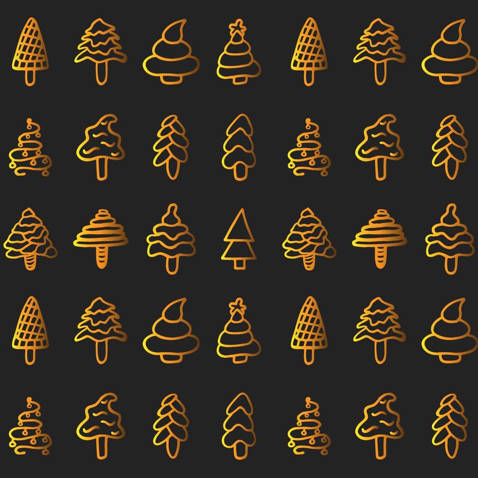 Christmas fir tree gold texture icon set seamless luxury pattern vector drawing background