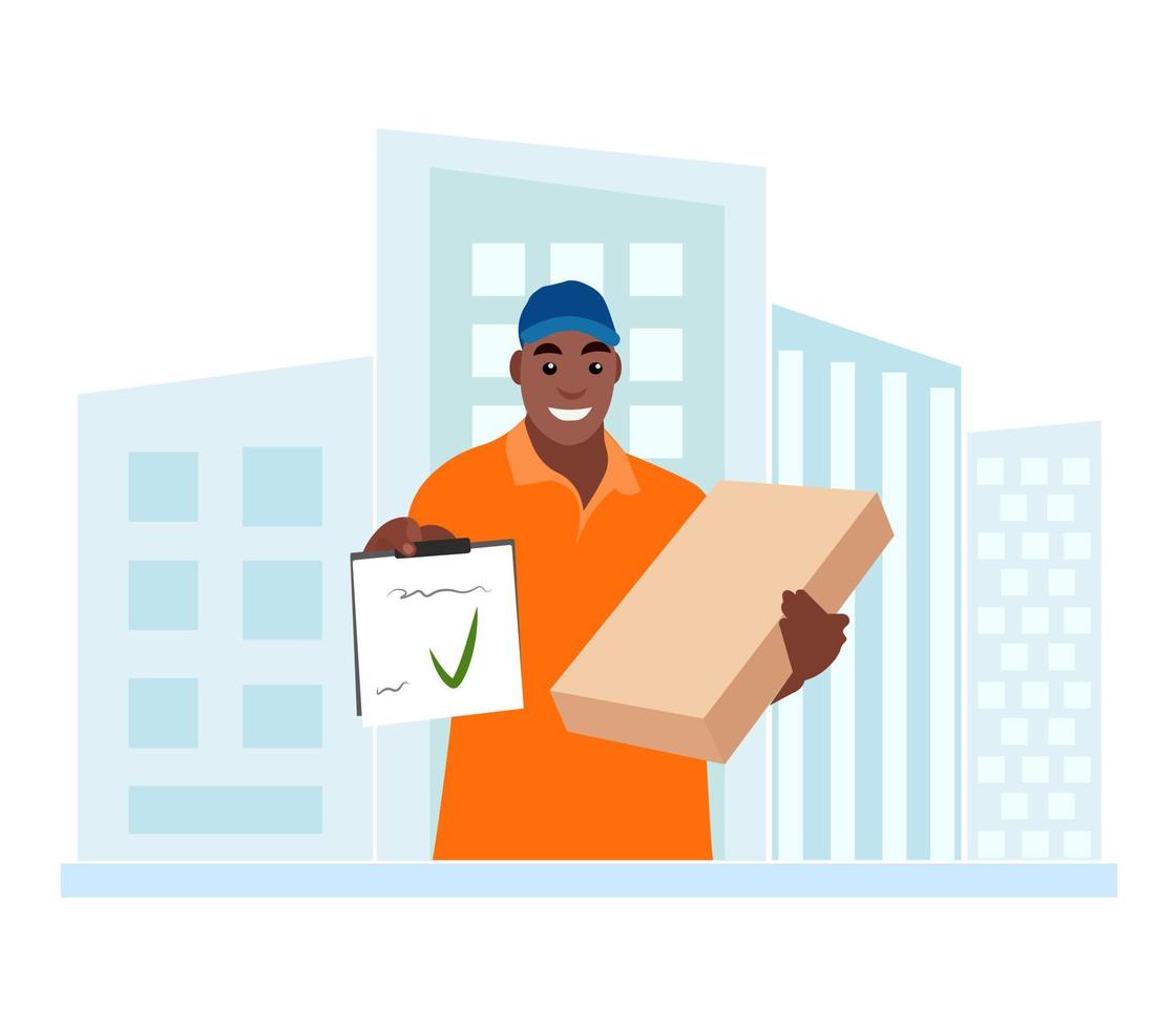 Afro delivery man character illustration flat style vector