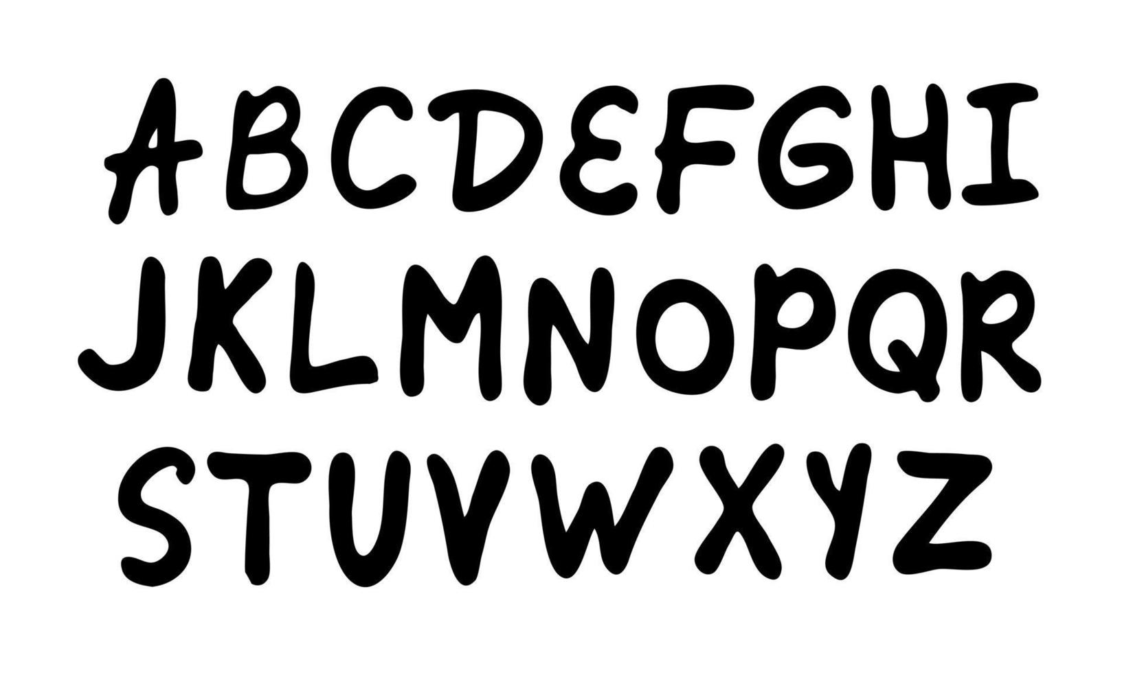 English alphabet grunge handwritten set flat black icons isolated on white kids education simple font vector