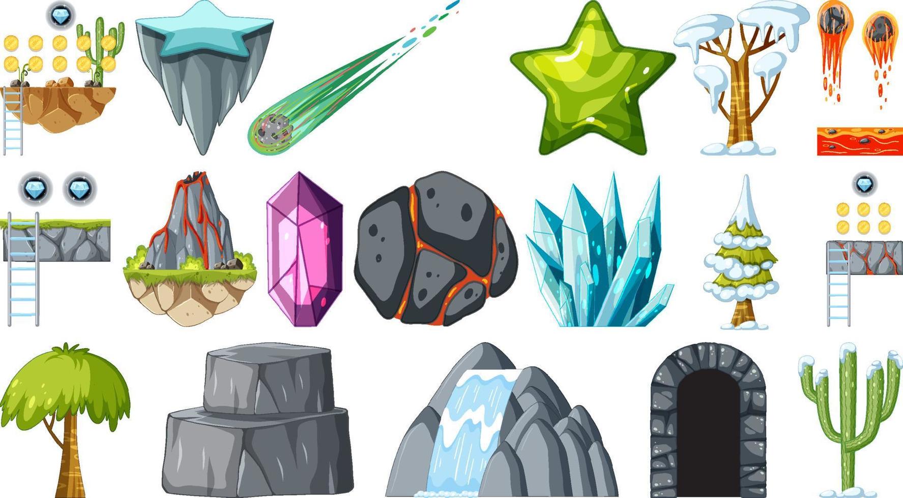 Set of isolated fantasy space game objects and elements vector