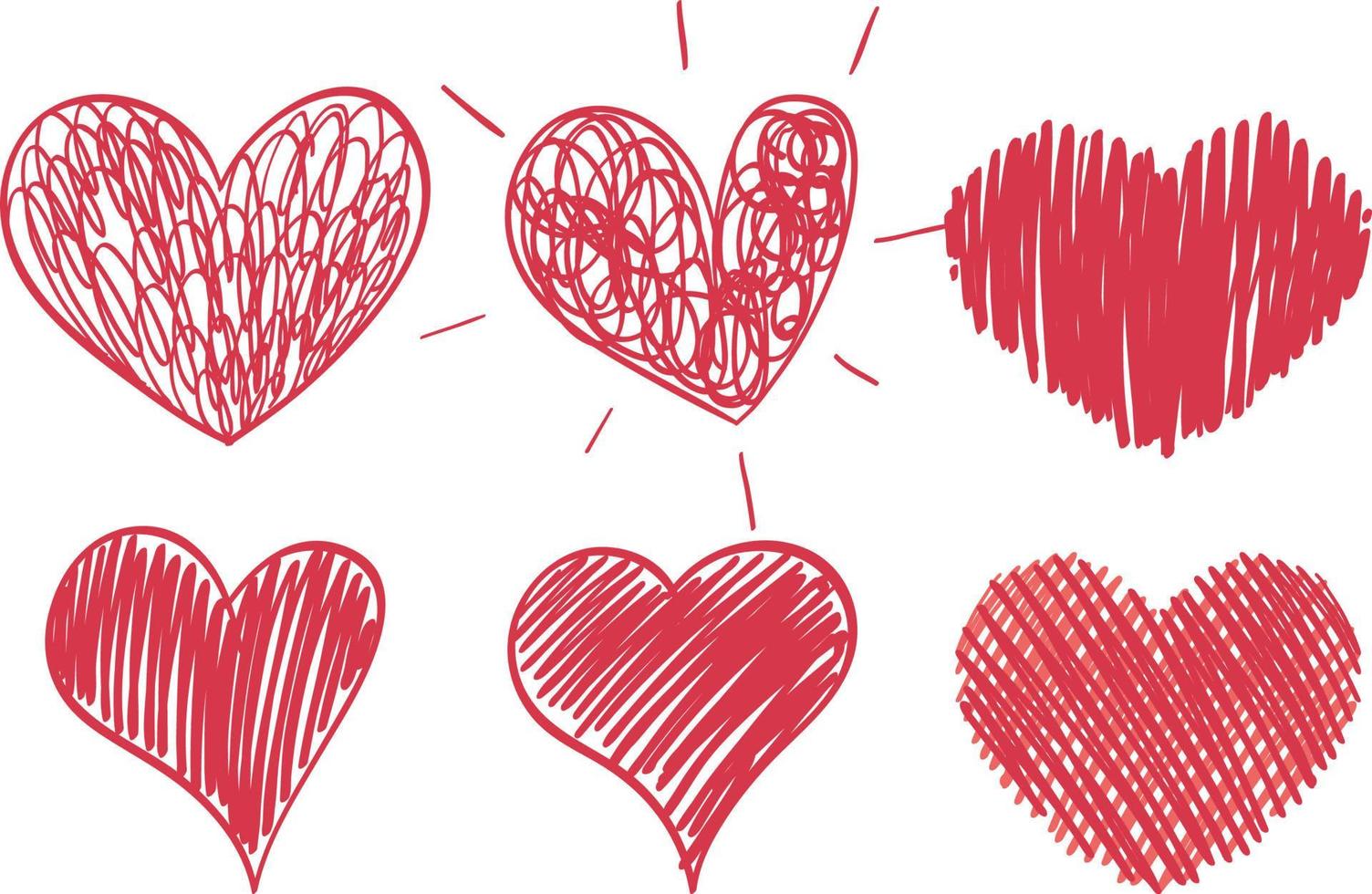 conjunto de diferentes corazones dibujados a mano vector