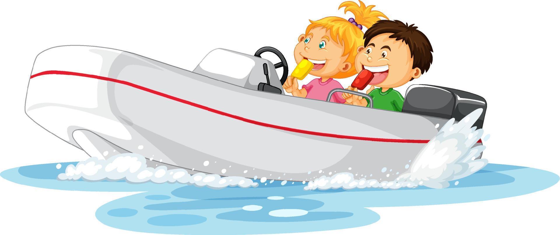 Couple kids on dinghy boat vector
