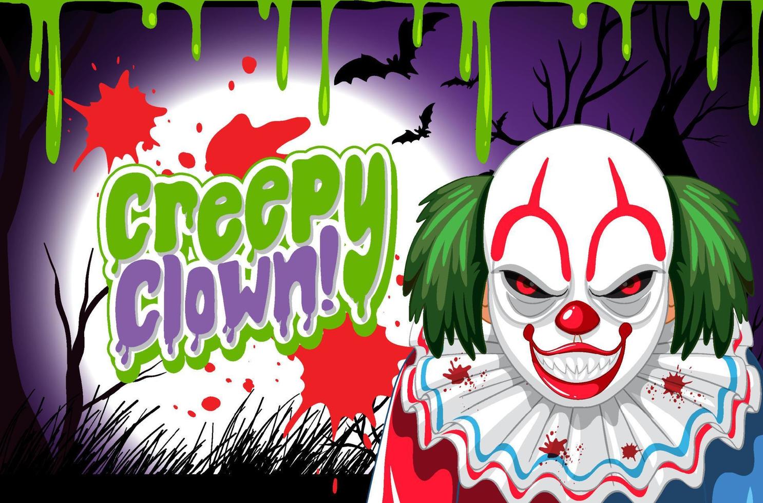 Creepy clown poster with killer clown character vector