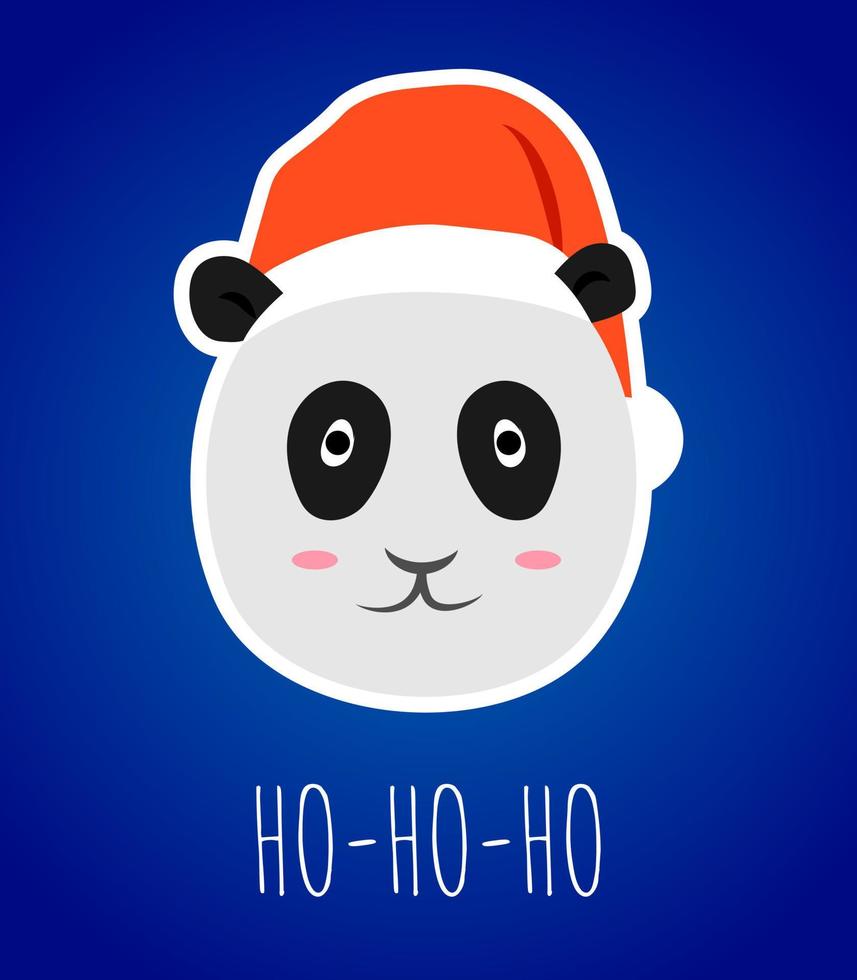 Panda bear head sticker in red santa hat Christmas celebration vector illustration flat card funny character new year winter concept