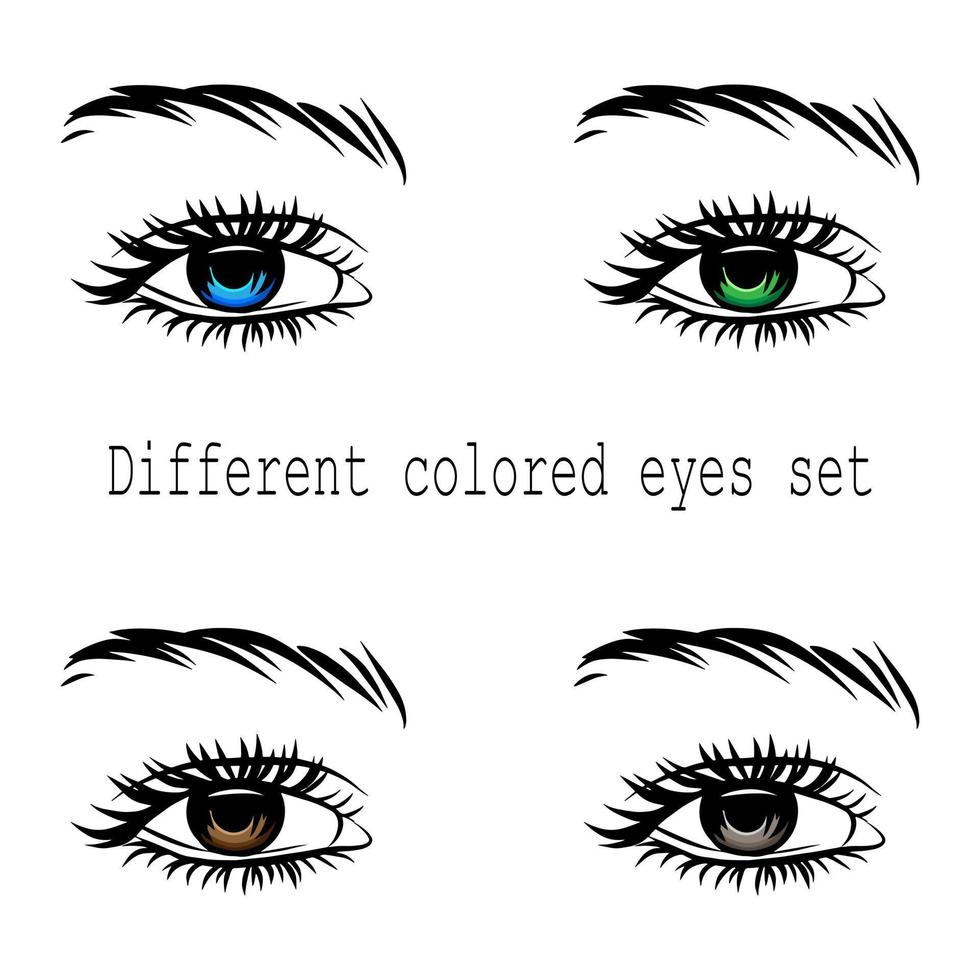 Different color eyes set doodle sketch fashion icon isolated on white vector illustration