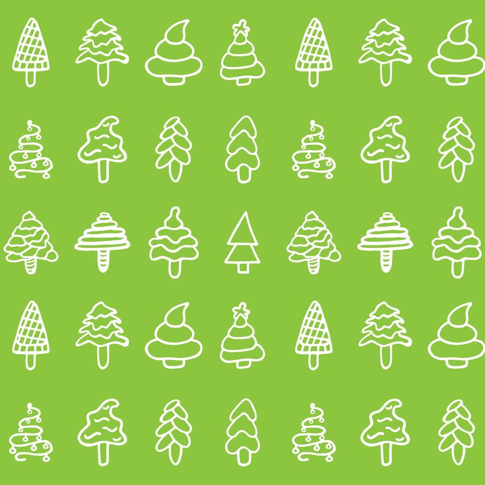 Christmas fir tree icon set seamless doodle pattern vector