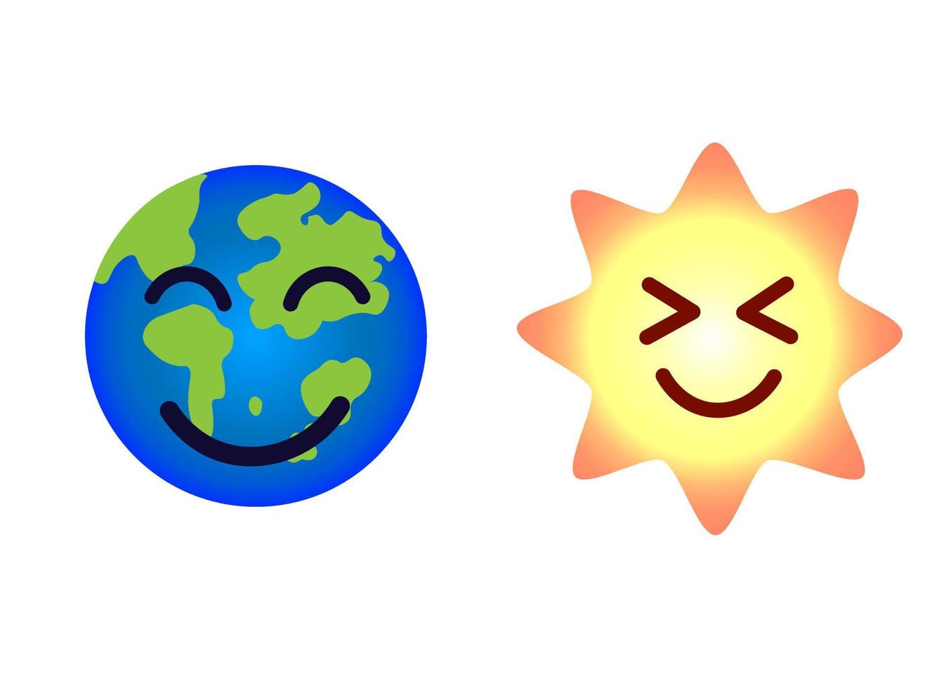 Set sun and earth emoji isolated icons vector