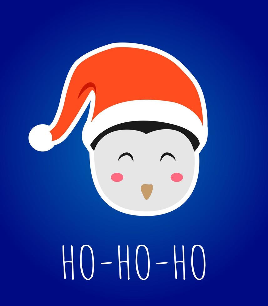 Penguin head sticker in red santa hat Christmas celebration vector illustration flat card funny character new year winter concept