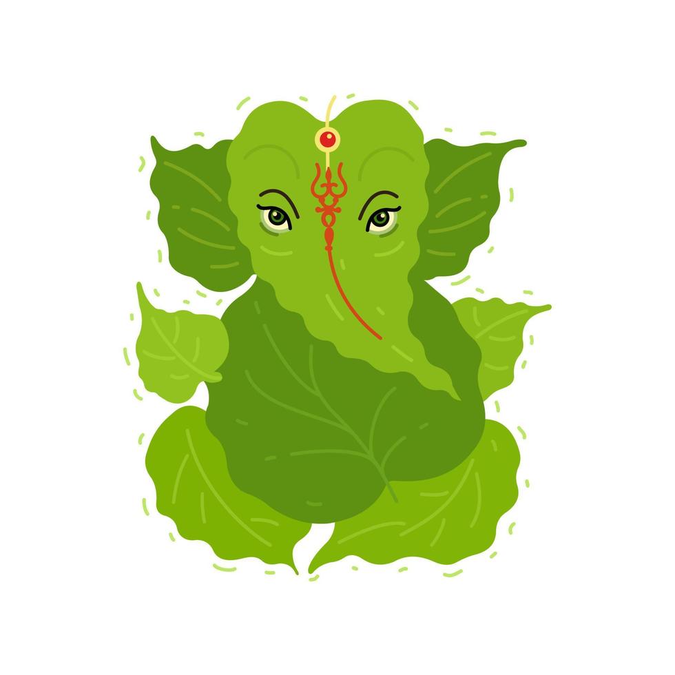 Ayurveda in the form of a green elephant from leaves in Indian style. Vector illustration