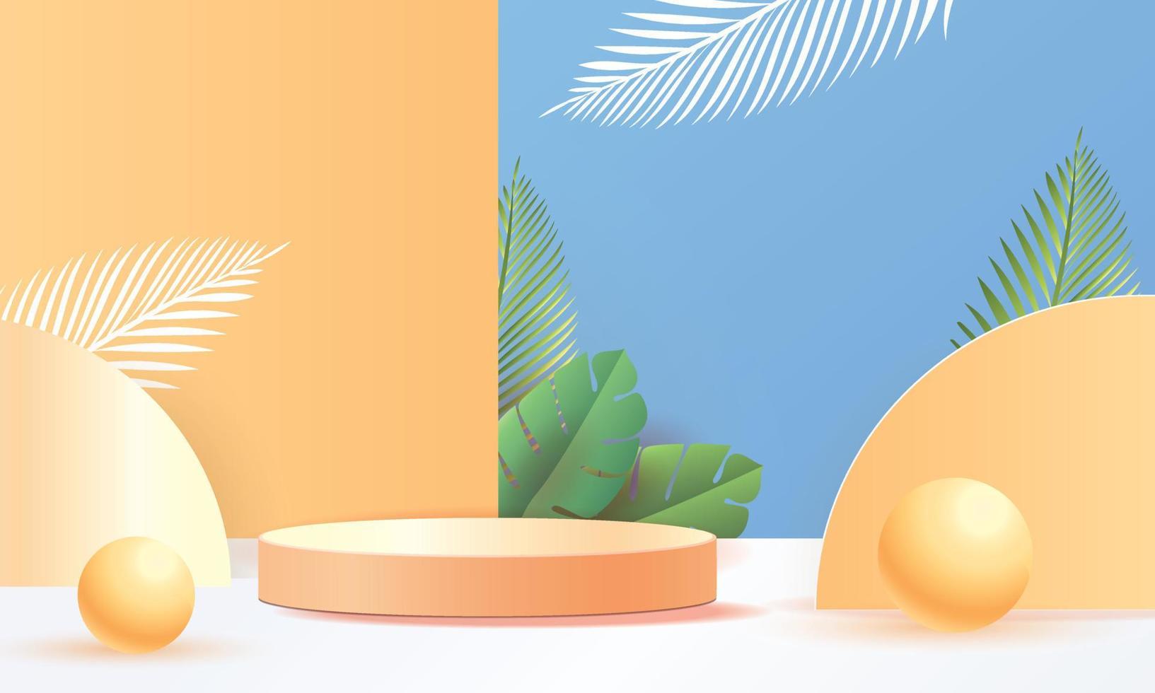 Podium,stand on pastel tropical natural background with plant for mockup exhibitions,presentation of products relaxation green health vector