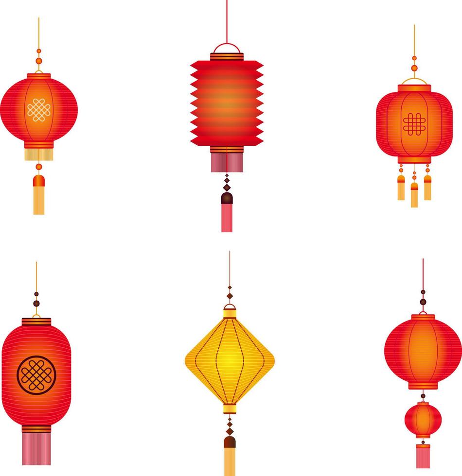 various paper lantern with chinese  and japanese style vector
