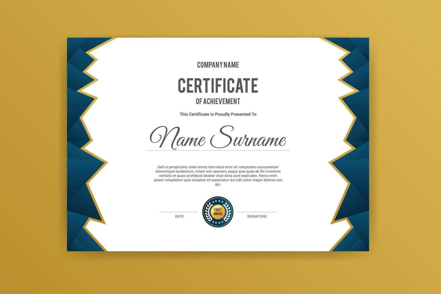 Diploma certificate with polygonal shapes premium vector template