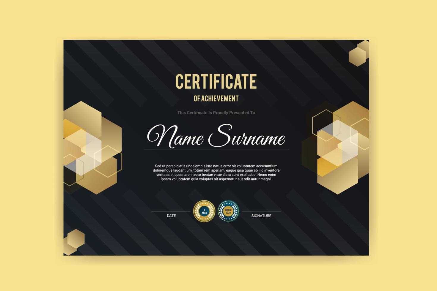 Elegant diploma certificate golden style on black background creative template vector