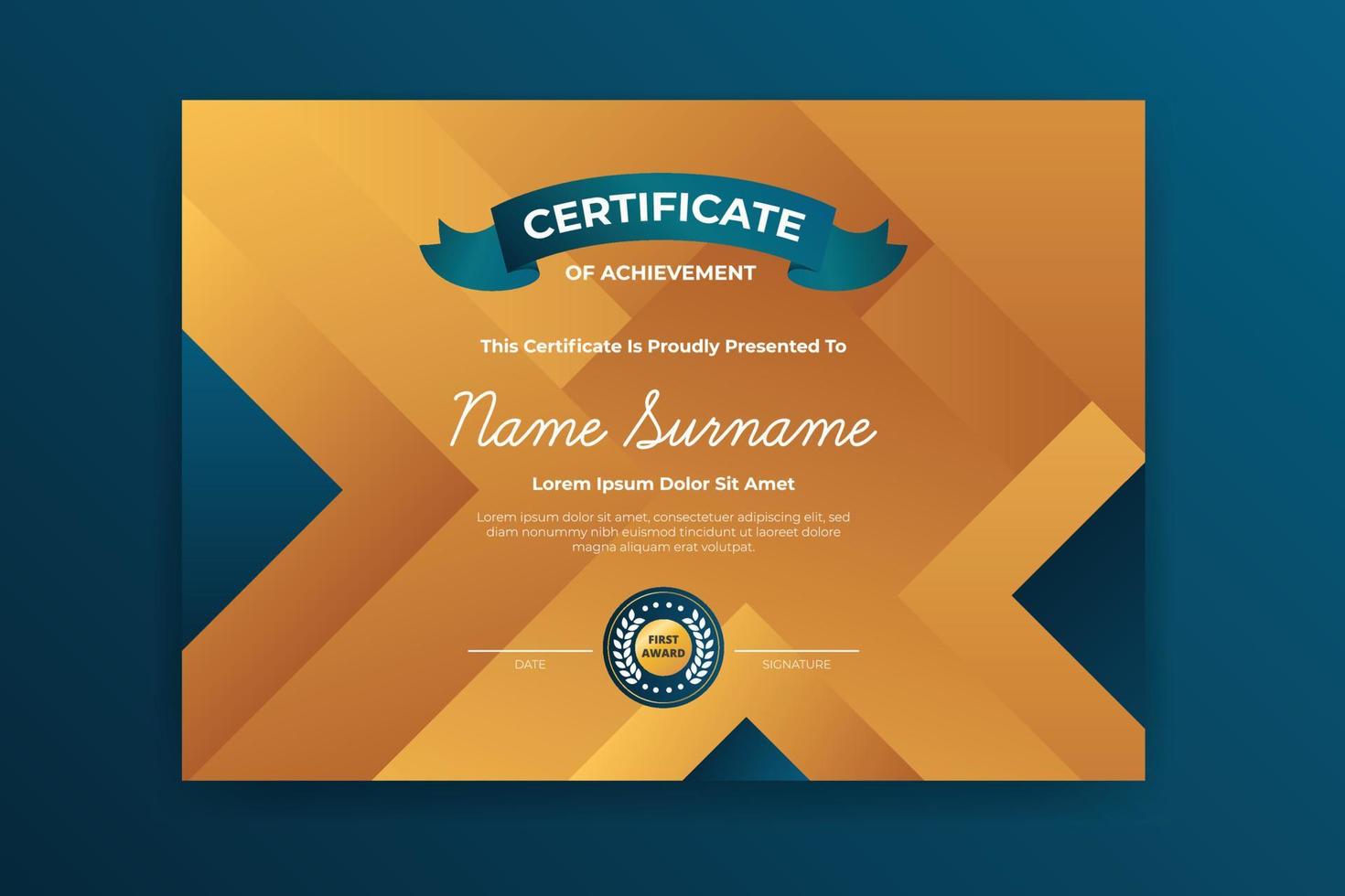 Certificate template of achievement golden color vector