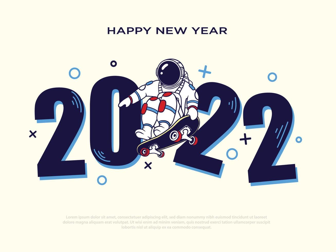 Happy new year 2022 with astronaut skate vector