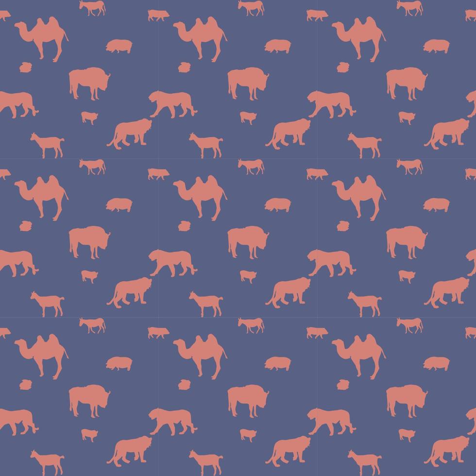 Silhouette of Wild and Domestic Animals. Seamless Pattern. Vecto vector