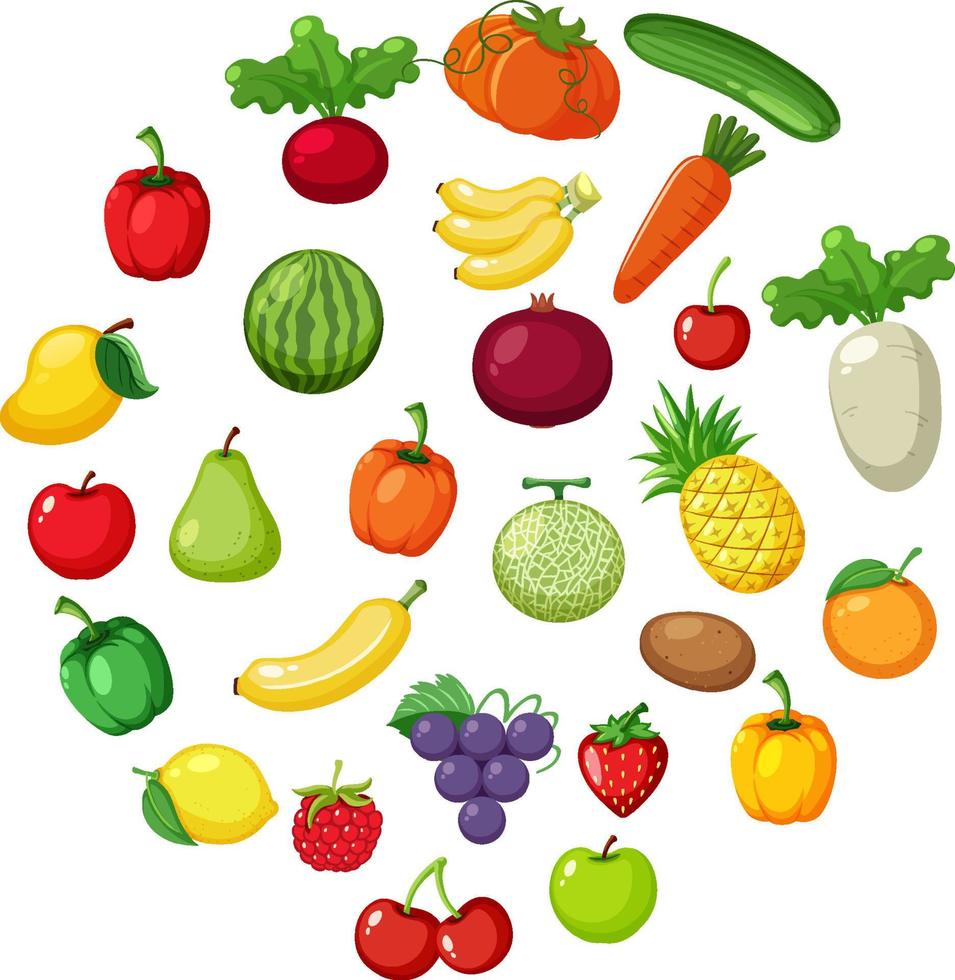 Various fruits on white background vector