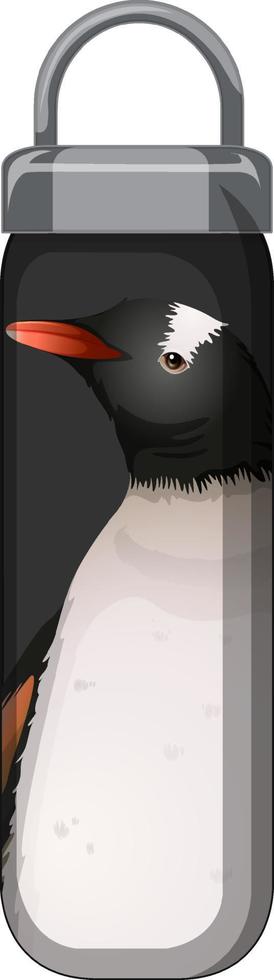 un termo negro con estampado de pingüinos vector