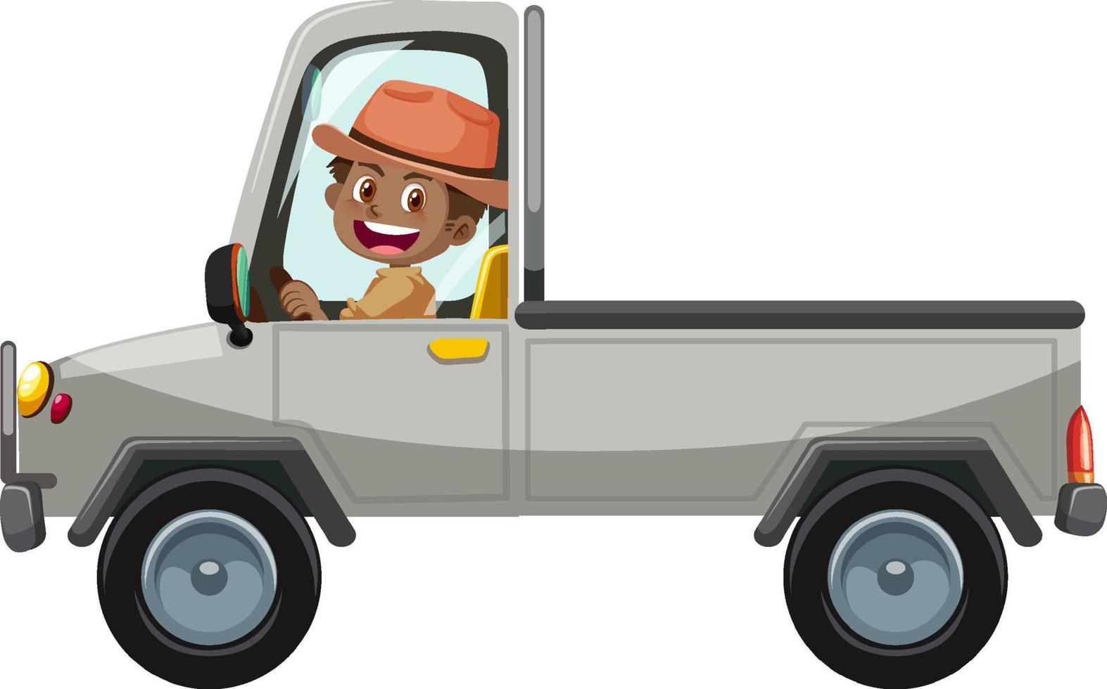 Zoo concept with driver man drives pick-up car isolated vector