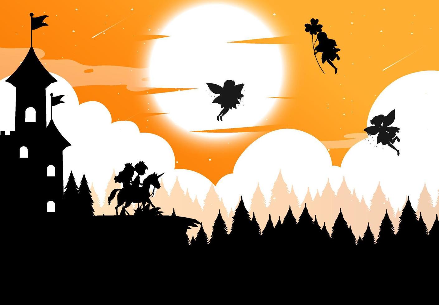 Silhouette fairies with full moon background vector