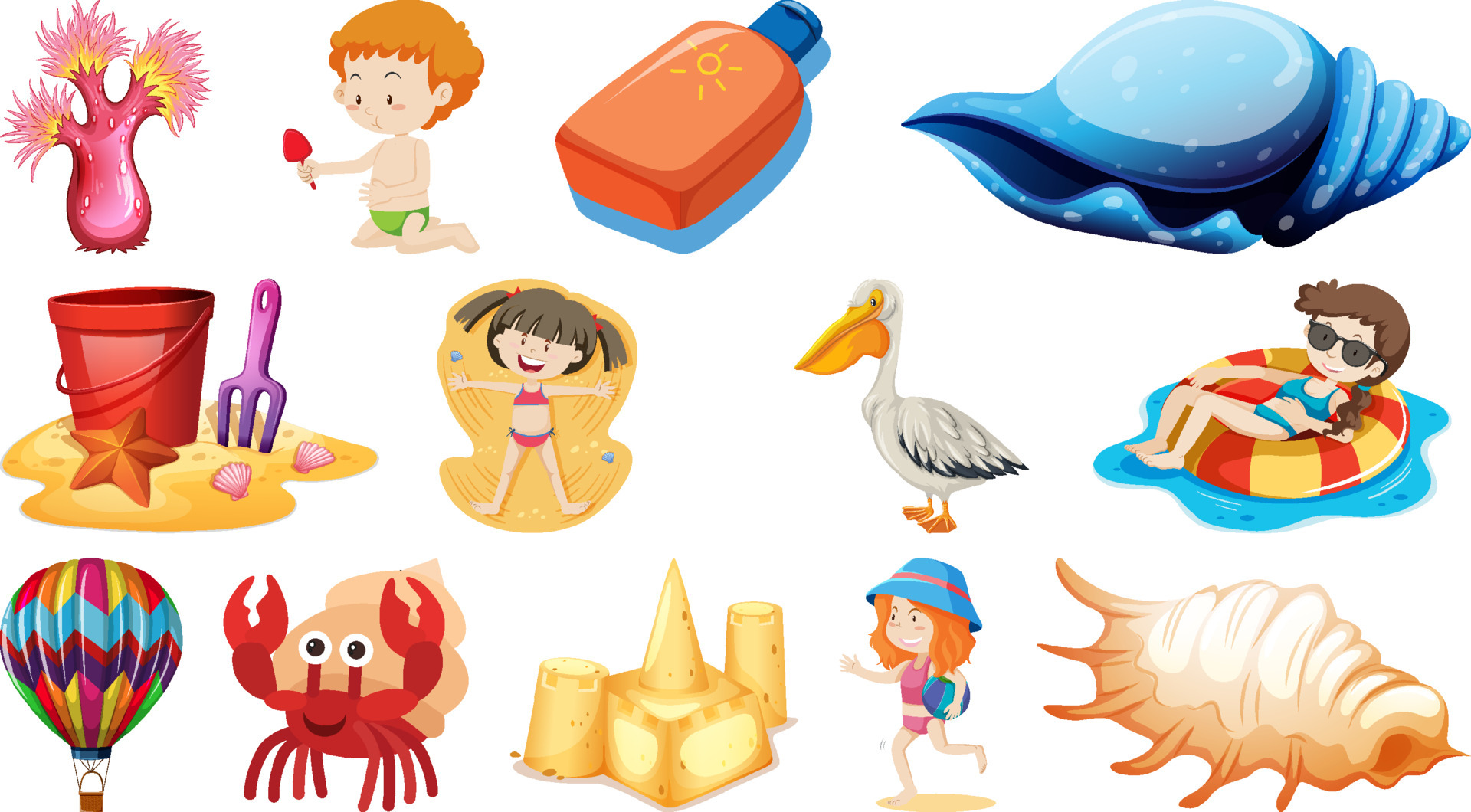 Set of summer beach objects and cartoon characters 4720416 Vector Art at Vecteezy Set of summer beach objects and cartoon characters 4720416 Vector Art at Vecteezy