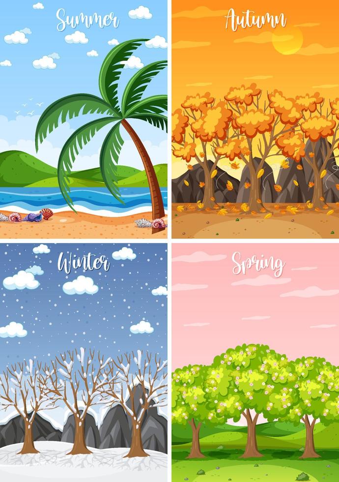 Set of four seasons backgrounds vector