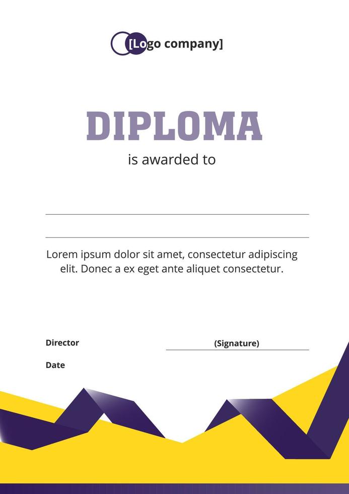 Geometric diploma template with purple ribbon. Diploma of the winner of sports, scientific and educational competitions. vector