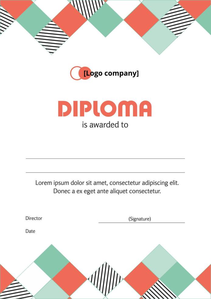 Geometric diploma template with abstractions and stripes. Flat diploma of the winner of sports, scientific and educational competitions. vector