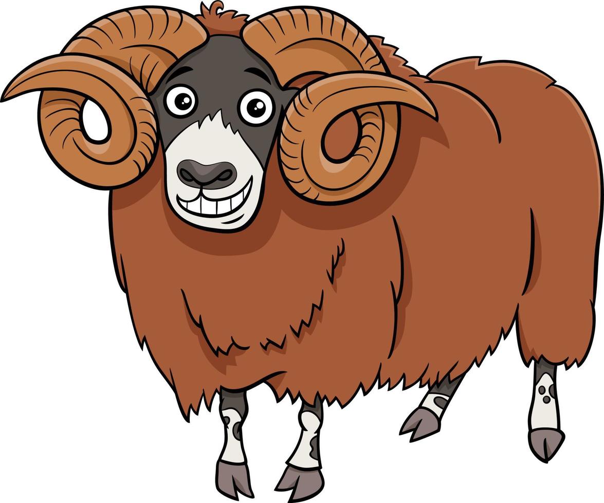 Divertido personaje de dibujos animados de animales de granja ram vector