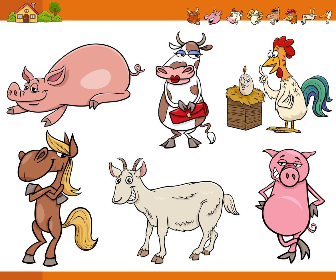 cartoon farm animals characters set vector