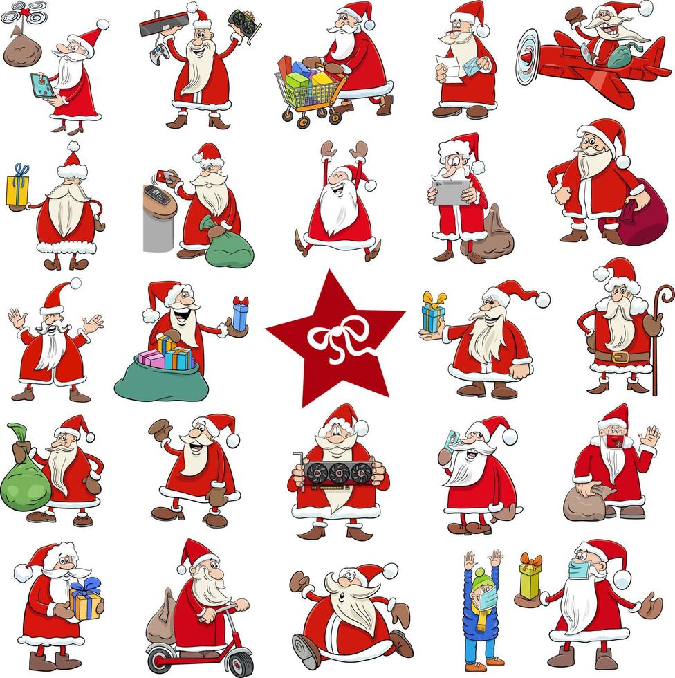 cartoon Santa Claus Christmas characters big set vector