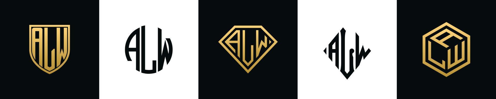 Initial letters ALW logo designs Bundle vector