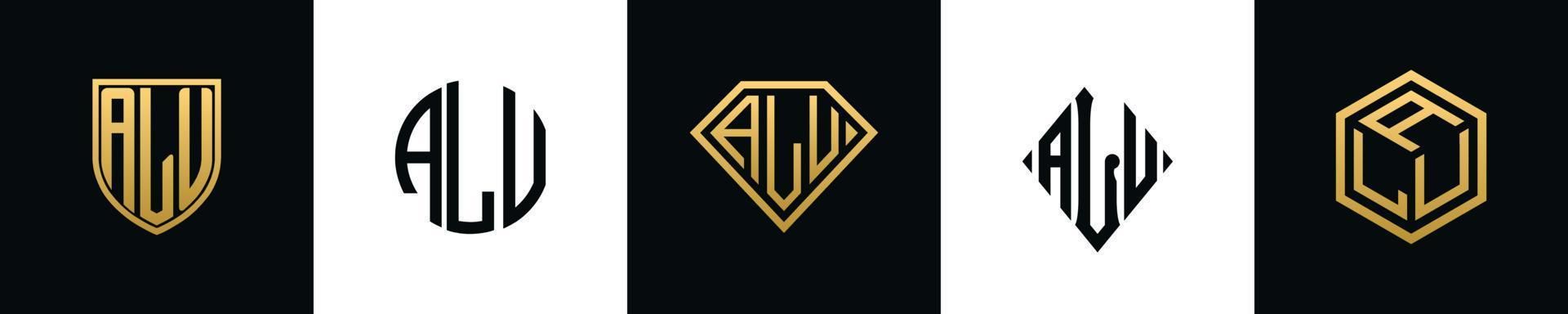 letras iniciales alu logo diseños paquete vector