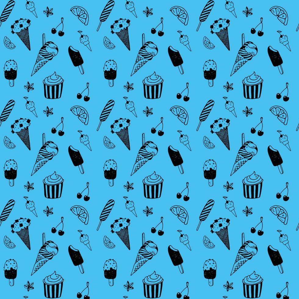 Ice Cream On Blue Background Seamless Pattern Design vector