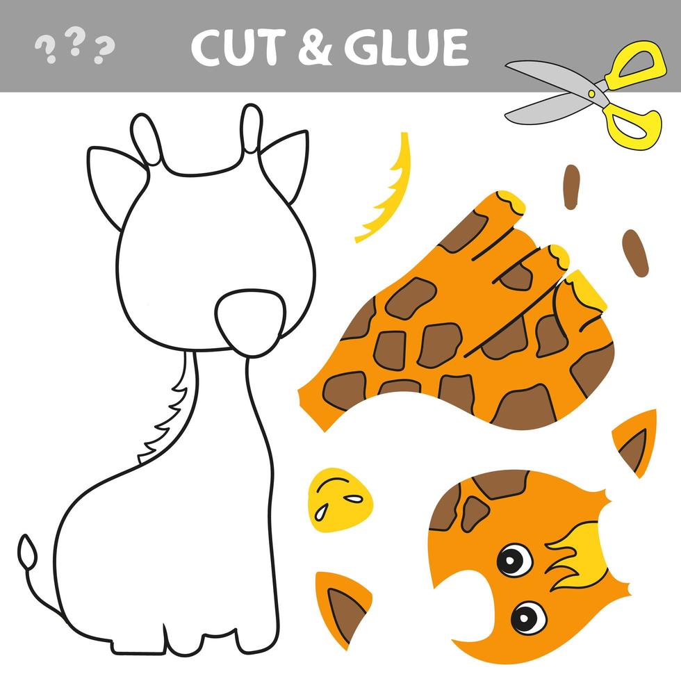 Cut and glue - Simple game for kids. Education paper game for children, Giraffe. vector