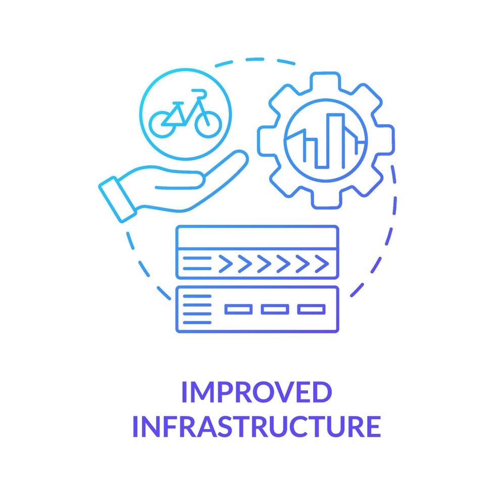 Improved infrastructure blue gradient concept icon. Bike sharing benefit abstract idea thin line illustration. Providing bike friendly streets. Road innovation. Vector isolated outline color drawing