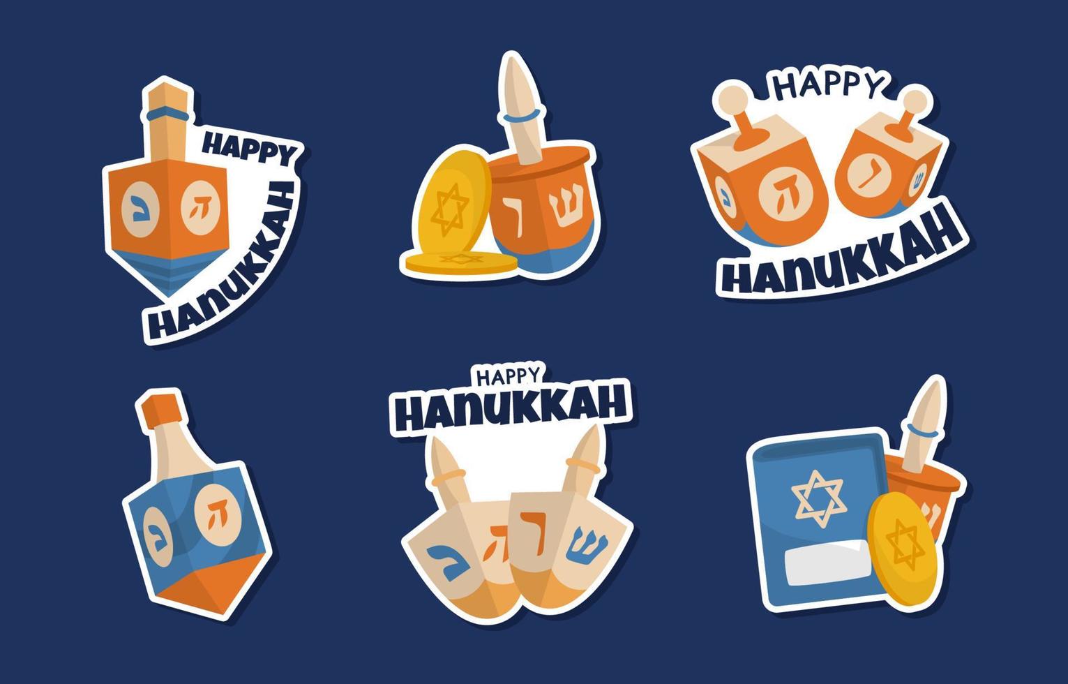 Happy Hanukkah Dreidel Sticker Set vector