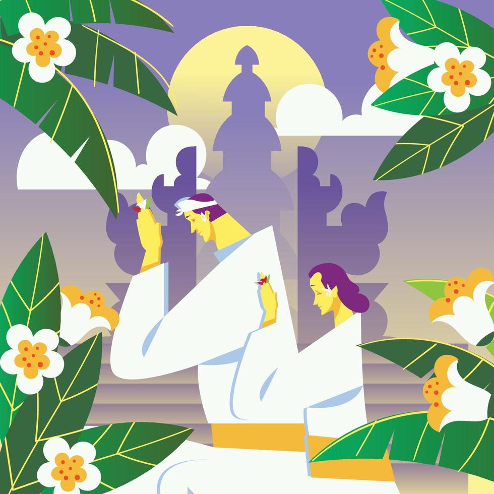 Couple Praying at Nyepi Day vector