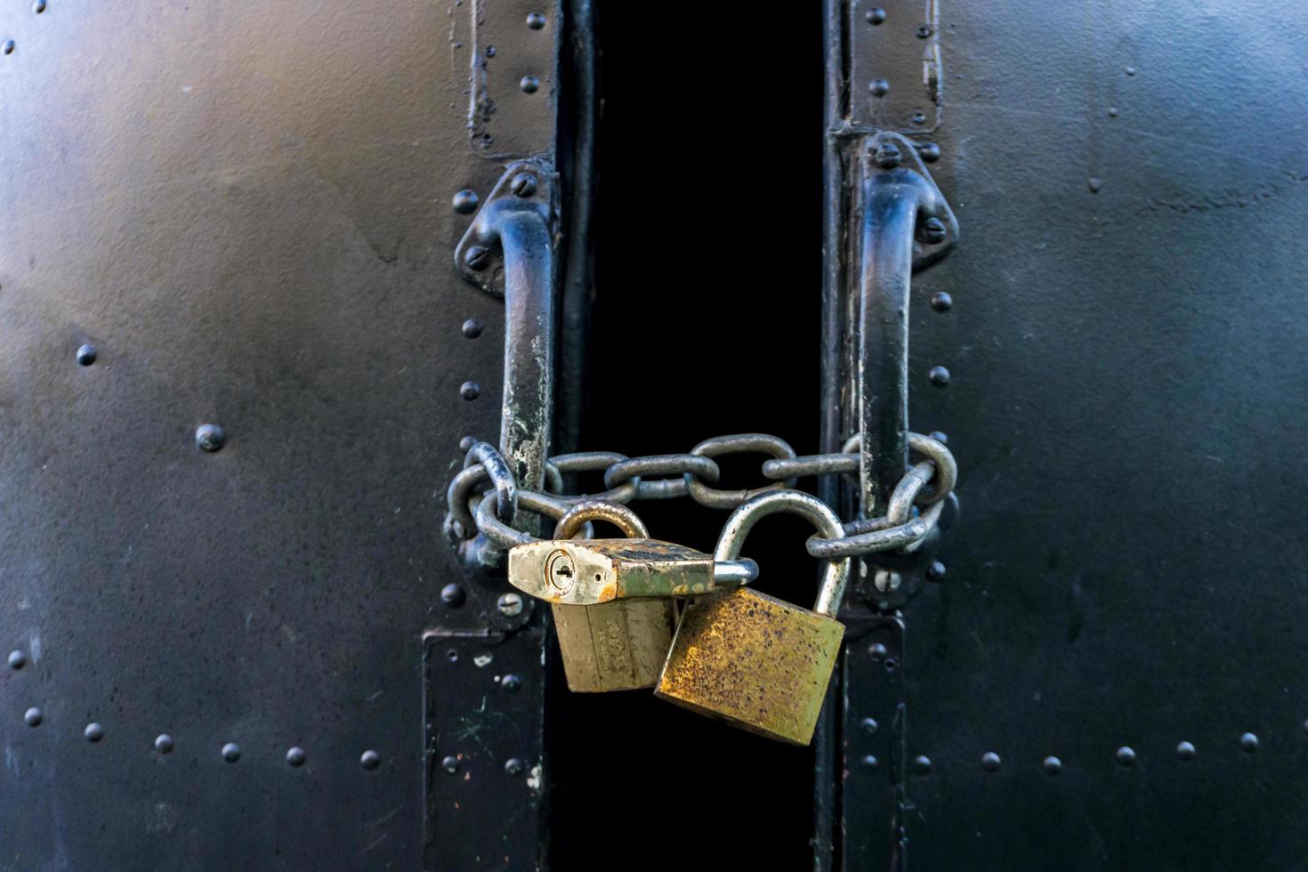 View at metallic locked door photo