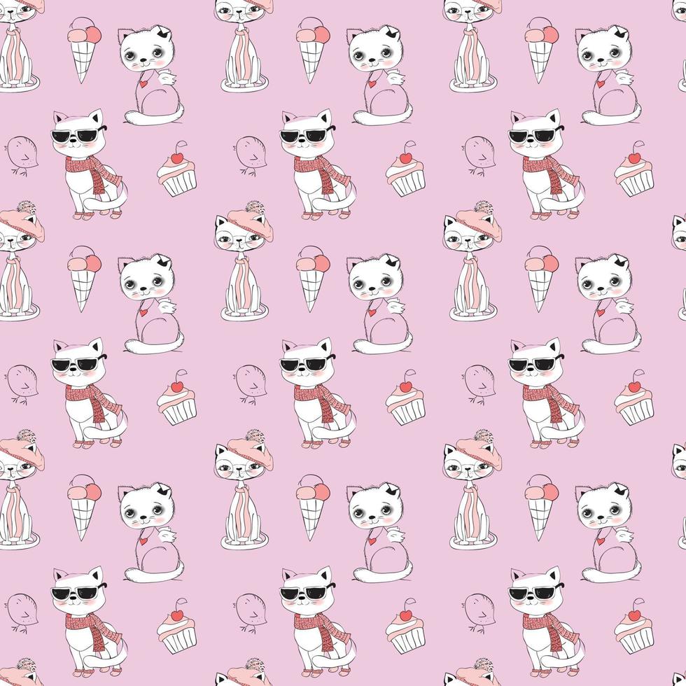 Cats Seamless Pattern Design vector