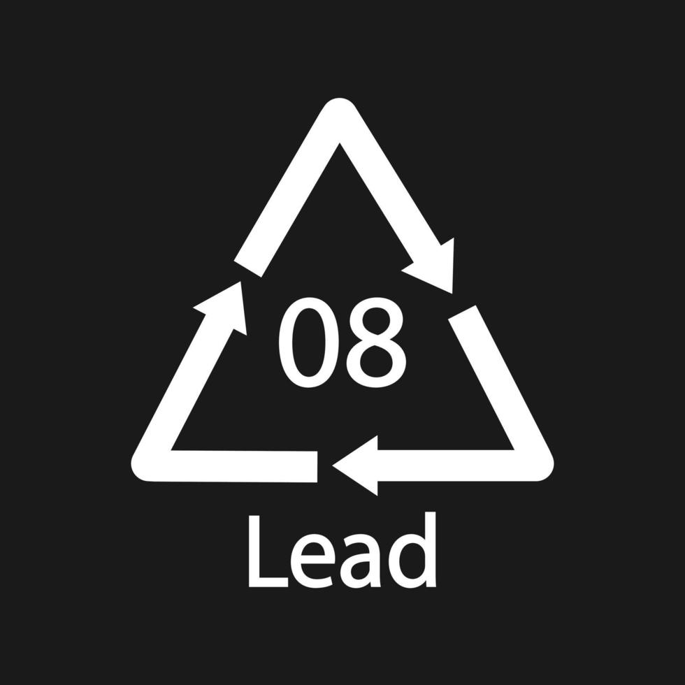 Battery recycling symbol 8 Lead , battery recycling code 8 Lead. Isolated on black background vector