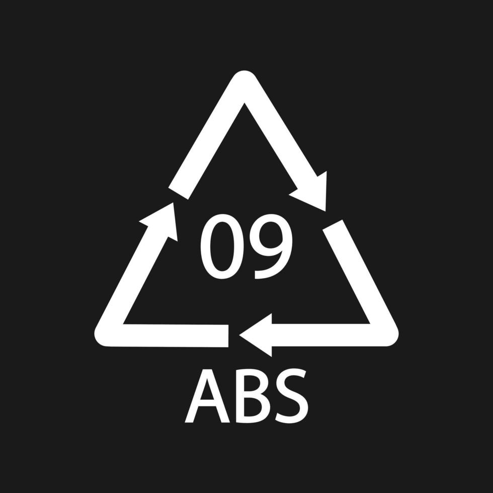 símbolo de reciclaje de plástico abs 9 vector icono negro. código de reciclaje de plástico abs 09.