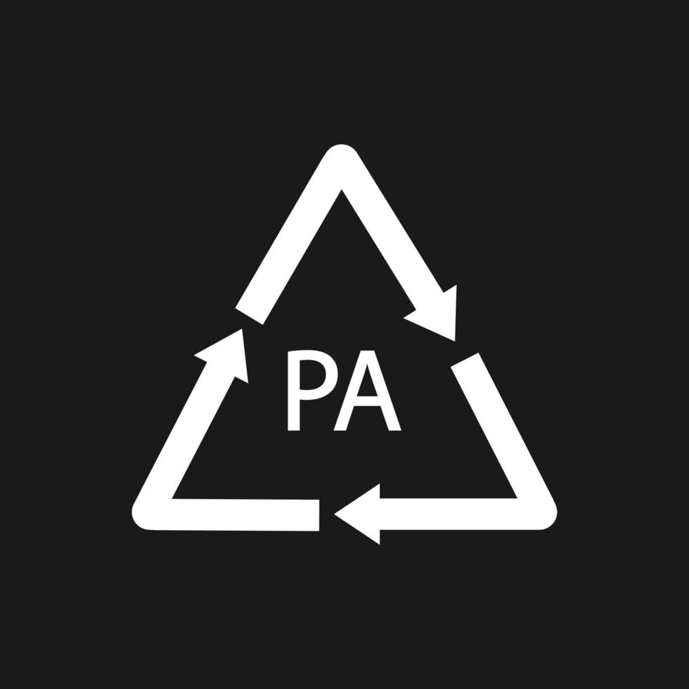 Plastic recycling symbol PA polyamide, black vector illustration