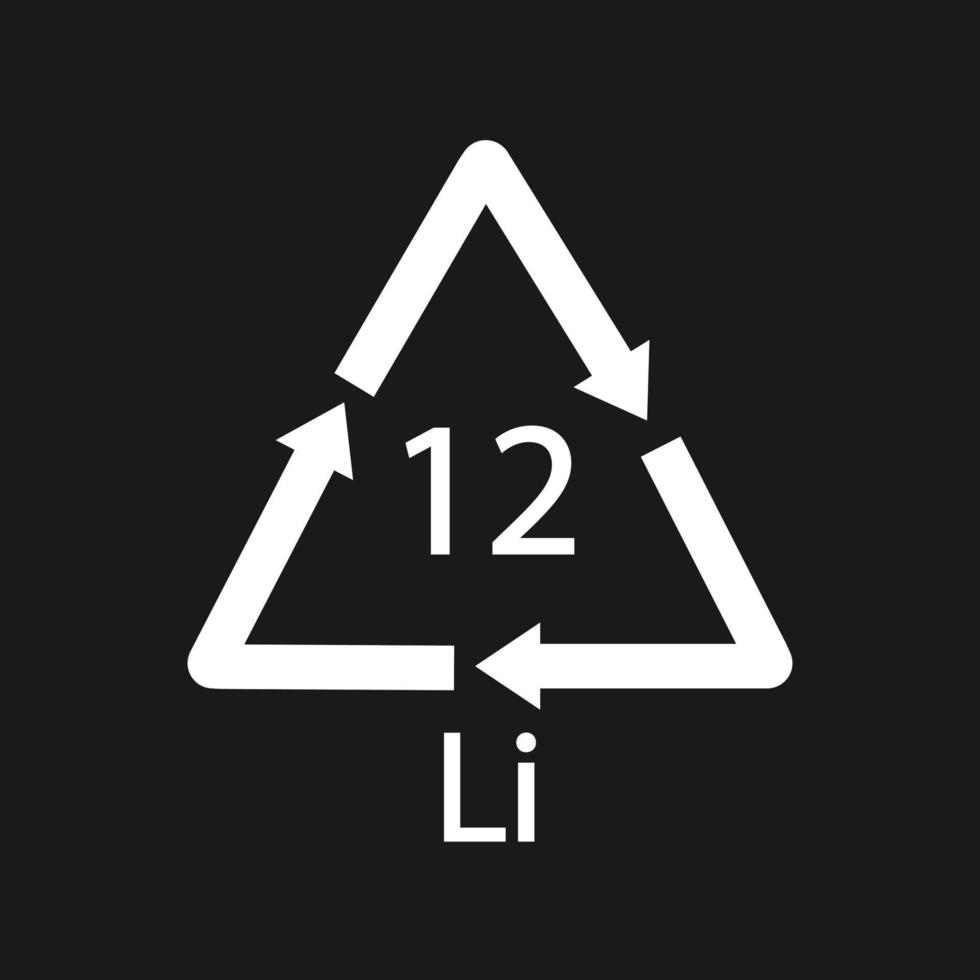 Battery recycling symbol 12 Li. Black Vector illustration