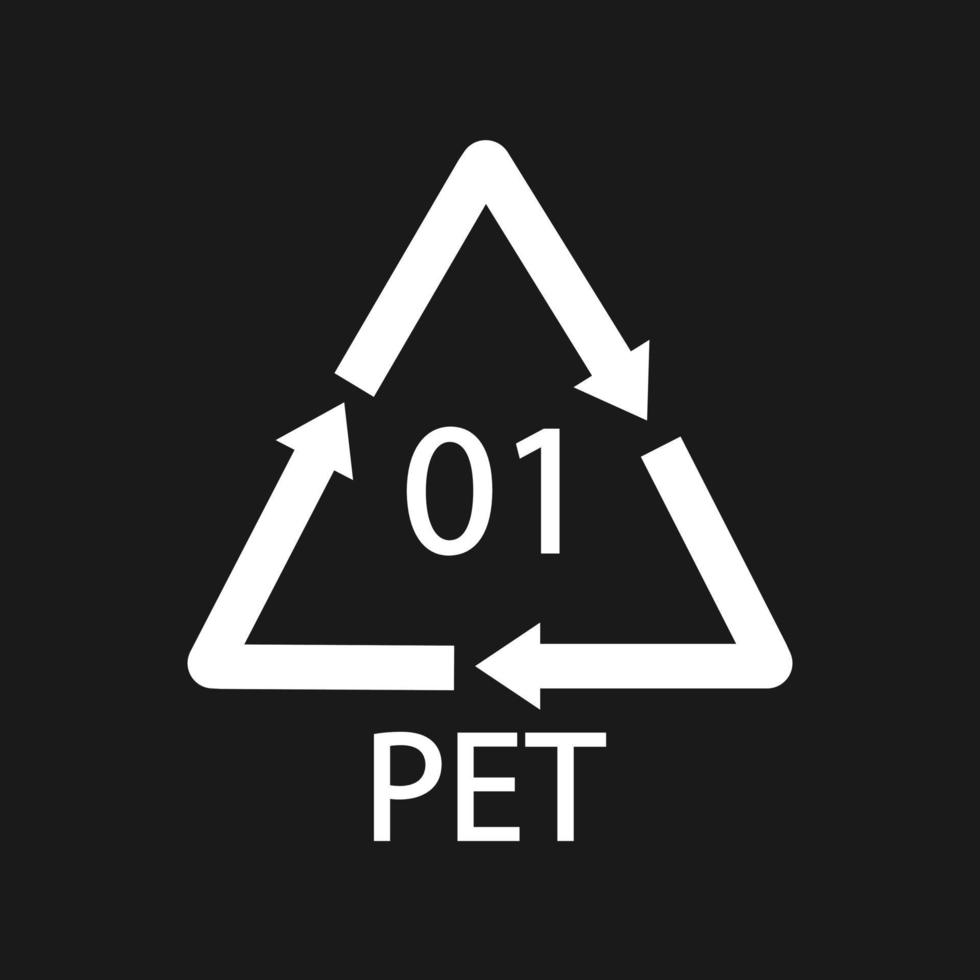 PET 01 recycling code black symbol. Plastic recycling vector polyethylene sign.