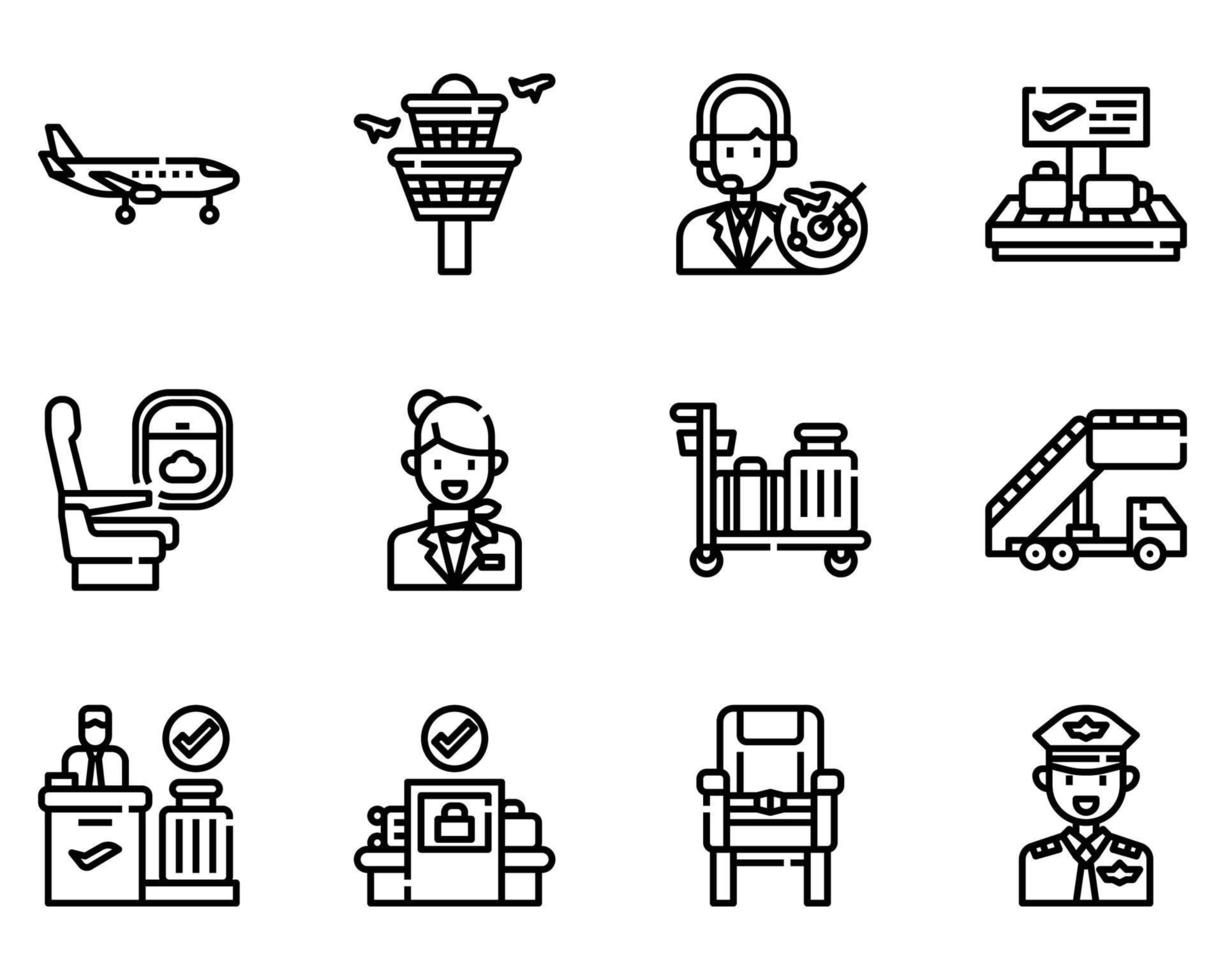 icono de esquema de aeropuerto y símbolo para sitio web, aplicación vector