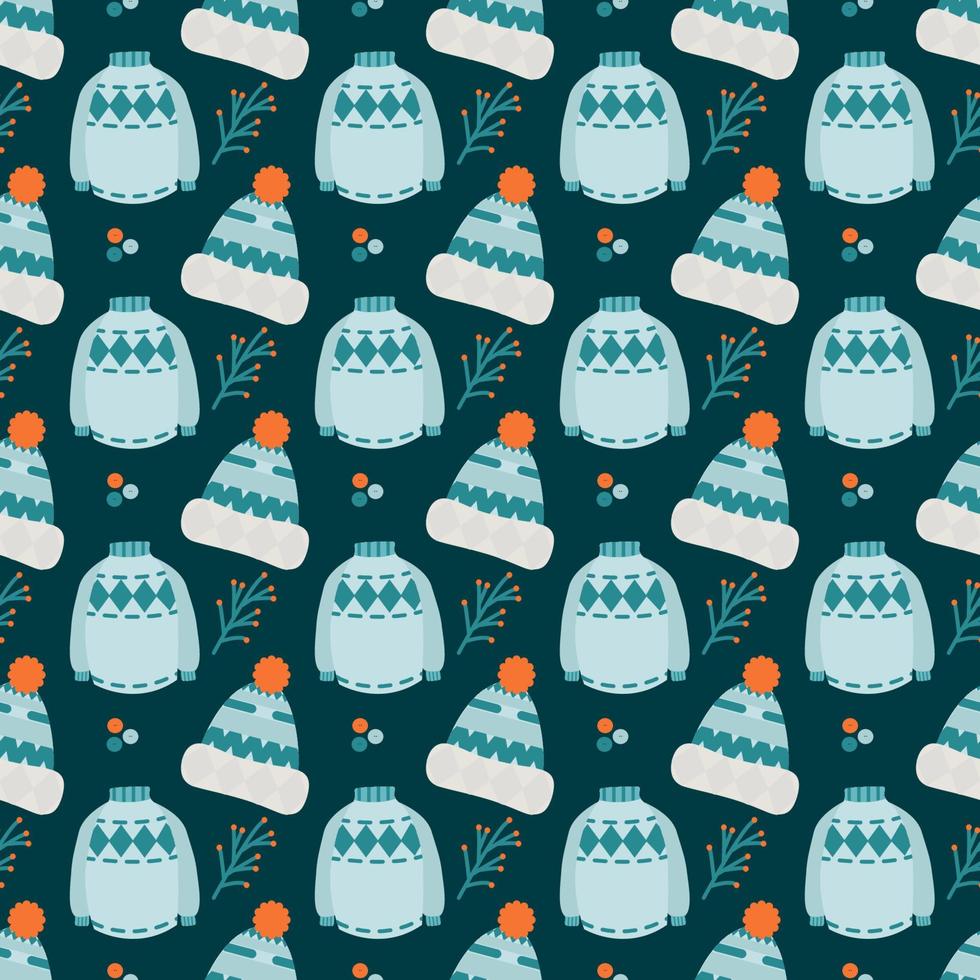 winter seamless pattern sweater and beanie vector
